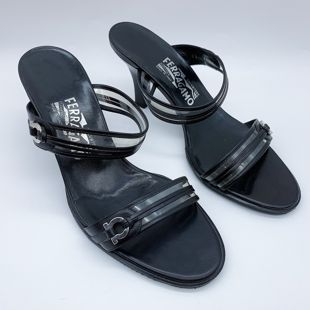 Salvatore Ferragamo Slide Heel Sandal in Black